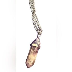 Amethyst Crystal Pendant on 24” Stainless Steel Chain Necklace Unisex